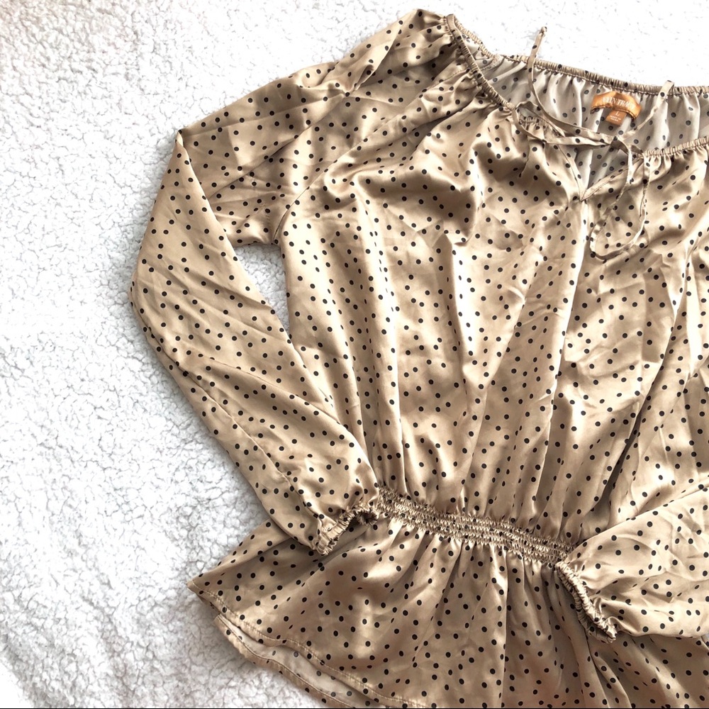 Ellen Tracy Gathered Silky Blouse w/ Polka Dots